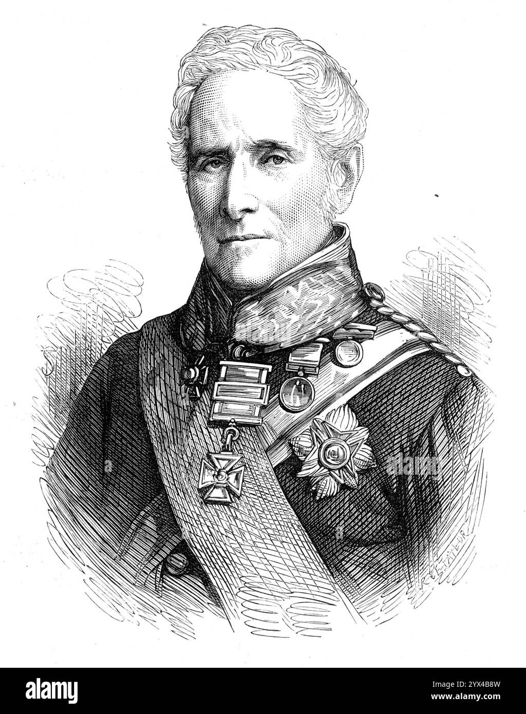 Feldmarschall Sir W. Gomm, K.C.B., Constable of the Tower [of London], 1872. Gravur aus einem Foto von Messrs. Maull und Co.: "Sir William Maynard Gomm, G.C.B.,... ist achtundachtzig Jahre alt... insgesamt hat er achtundsiebzig Jahre Dienst gesehen... Er ist Oberst der Coldstream Guards... Sir William Gomms aktiver Dienst war beachtlich. Er diente 1799 bei der Helder-Expedition...1800 an der französischen Küste; 1805 in Hannover; 1807 bei der Belagerung Kopenhagens; 1808–99 bei der Halbinsel..., der Expedition nach Stralsund und der Belagerung Kopenhagens Stockfoto