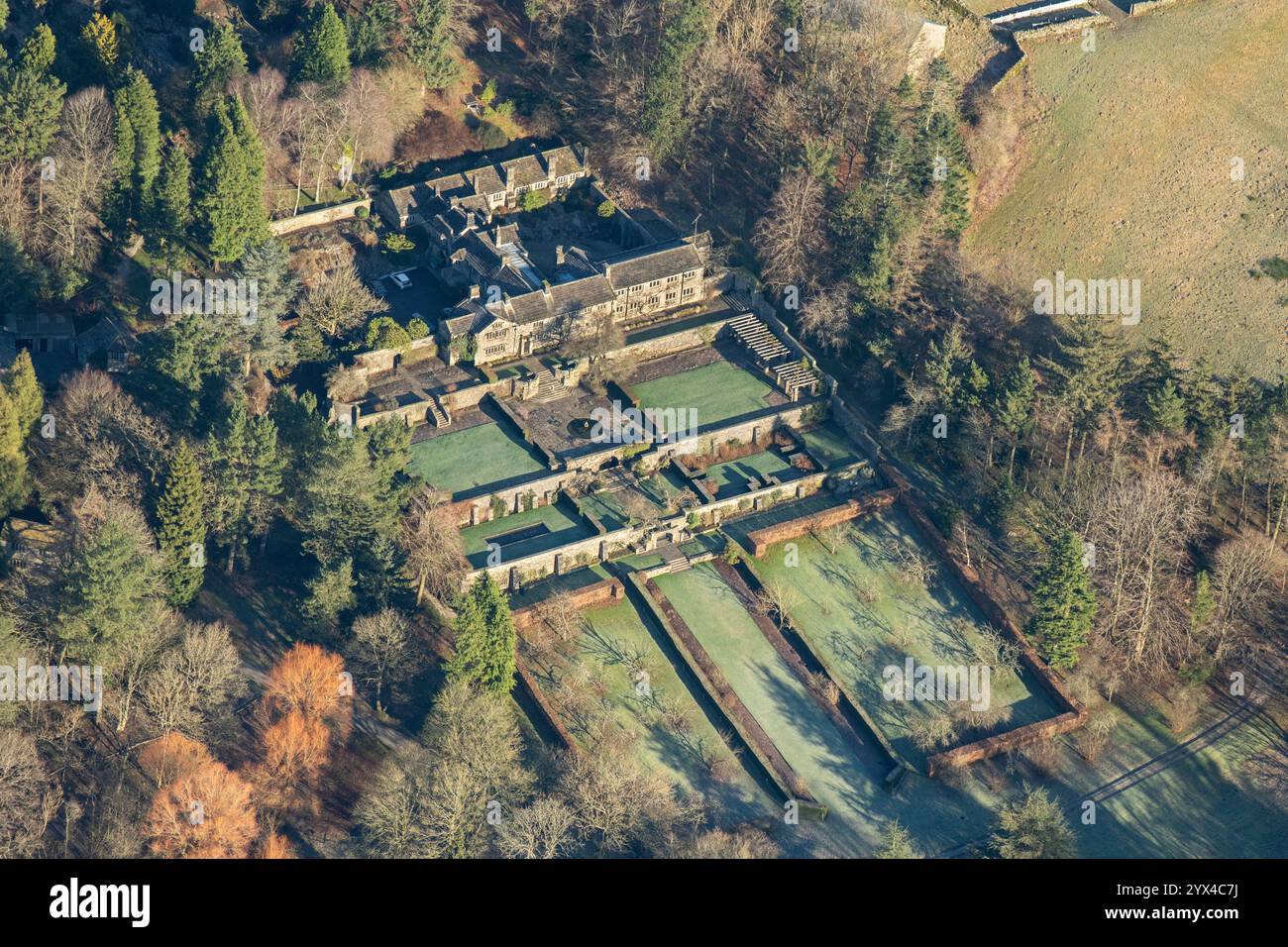 Parcevall Hall Terrassengarten, North Yorkshire, 2024. Stockfoto