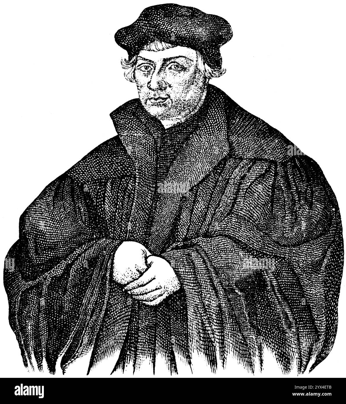 Johannes Bugenhagen (1485-1558) nach einem Gemälde von Lucas Cranach 1543, Doktor Pomeranus, deutscher Reformator, Vertrauter und Gefährte Luthers, Autor o Stockfoto