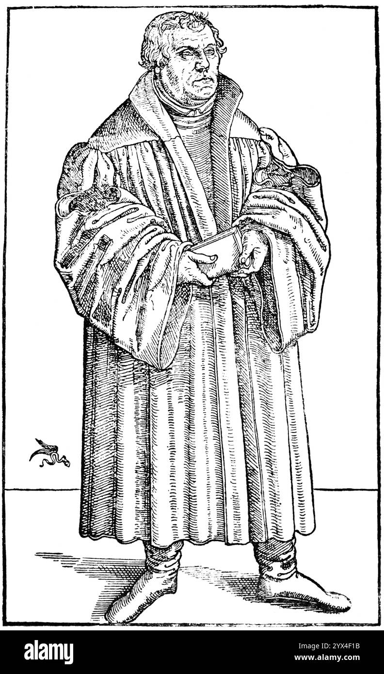 Martin Luther (1483, 1546) im Todesjahr 1546, Porträt nach einem Holzschnitt von Lucas Cranach, Reformator, Augustiner Mönch, Bibelübersetzer, Ren Stockfoto