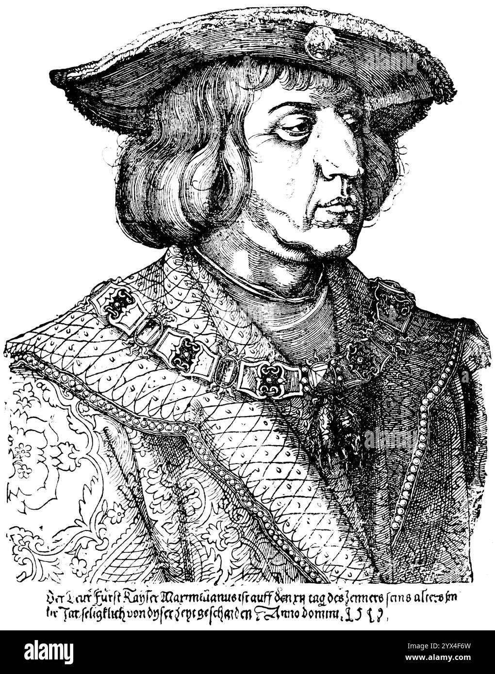 Porträt Kaiser Maximilian, nach Albrecht Dürer, Habsburg, Herrscher des Heiligen Römischen Reiches der Deutschen Nation, historische Illustration 1883 Stockfoto