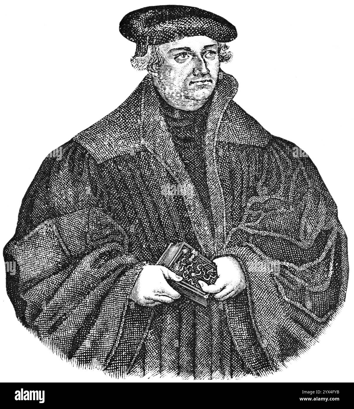 Justus Jonas der ältere (1493, 1555), Theologe und Reformator, Autor von Hymnen, Propst der Schlosskirche in Wittenberg, Bibel, Kleid, Porträt, Hist Stockfoto