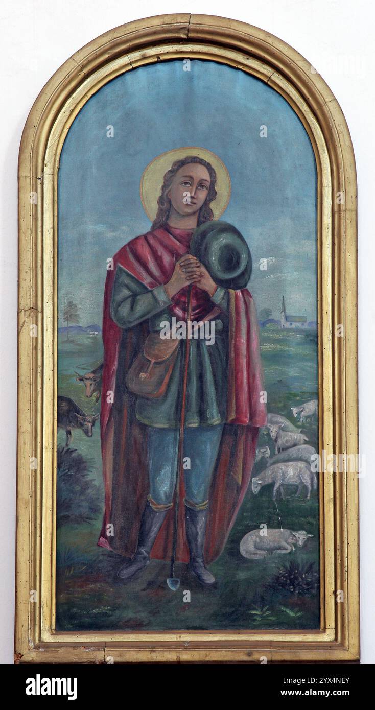 St. Isidor, Gemälde in der Pfarrkirche des Heiligen Geistes in Veliki Grdevac, Kroatien Stockfoto