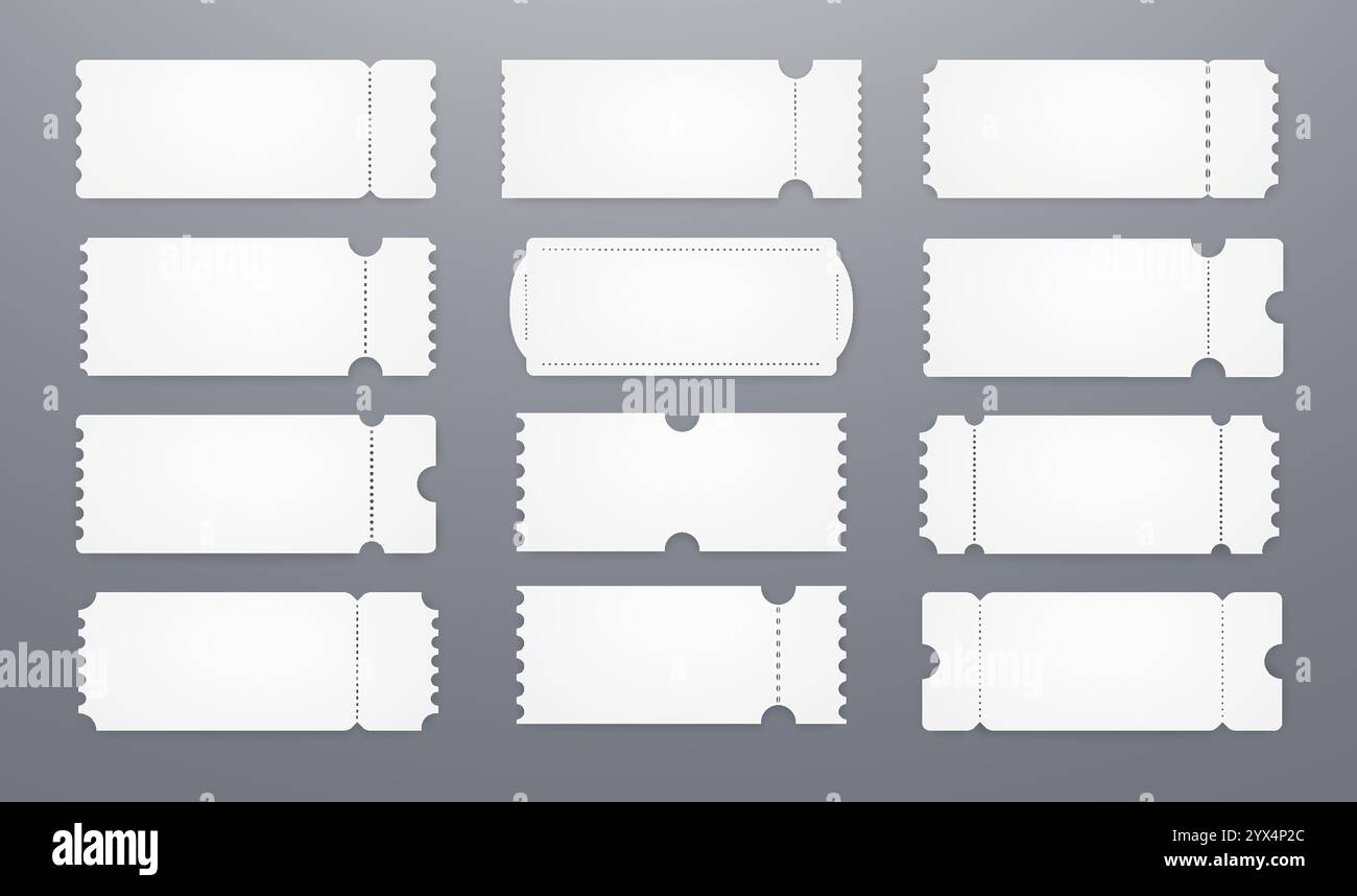 Leere Rabattgutscheine in Papierform, Online-Shopping-Tags, Verkaufsetiketten. Set mit weißen Karten für Design. Stock Vektor