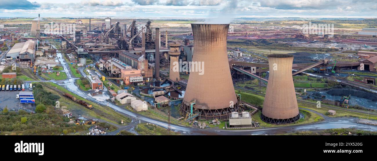 Scunthorpe Steel Works, Luftaufnahme des Stahlwerks in Scunthorpe, Lincolnshire. Hochöfen und Stahlproduktion. Stockfoto