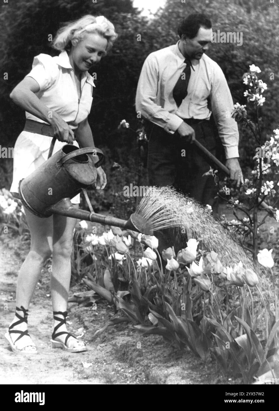 Hamburg Max Schmeling und Anny Ondra arbeiten im Garten. [Automatisierte Übersetzung] Stockfoto