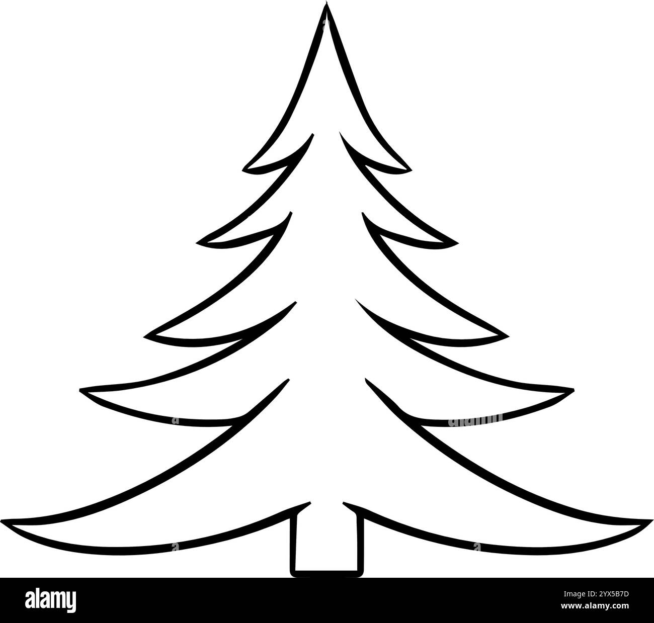 Grafische Linienzeichnung eines kleinen Kiefernbaums. Internationaler Tag der Wälder. Vektorgrafik. Illustration Stock Vektor