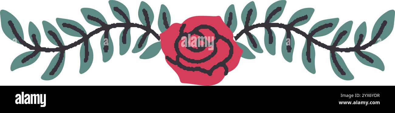 Dekorative rote Rose mit grünem Zweig Stock Vektor
