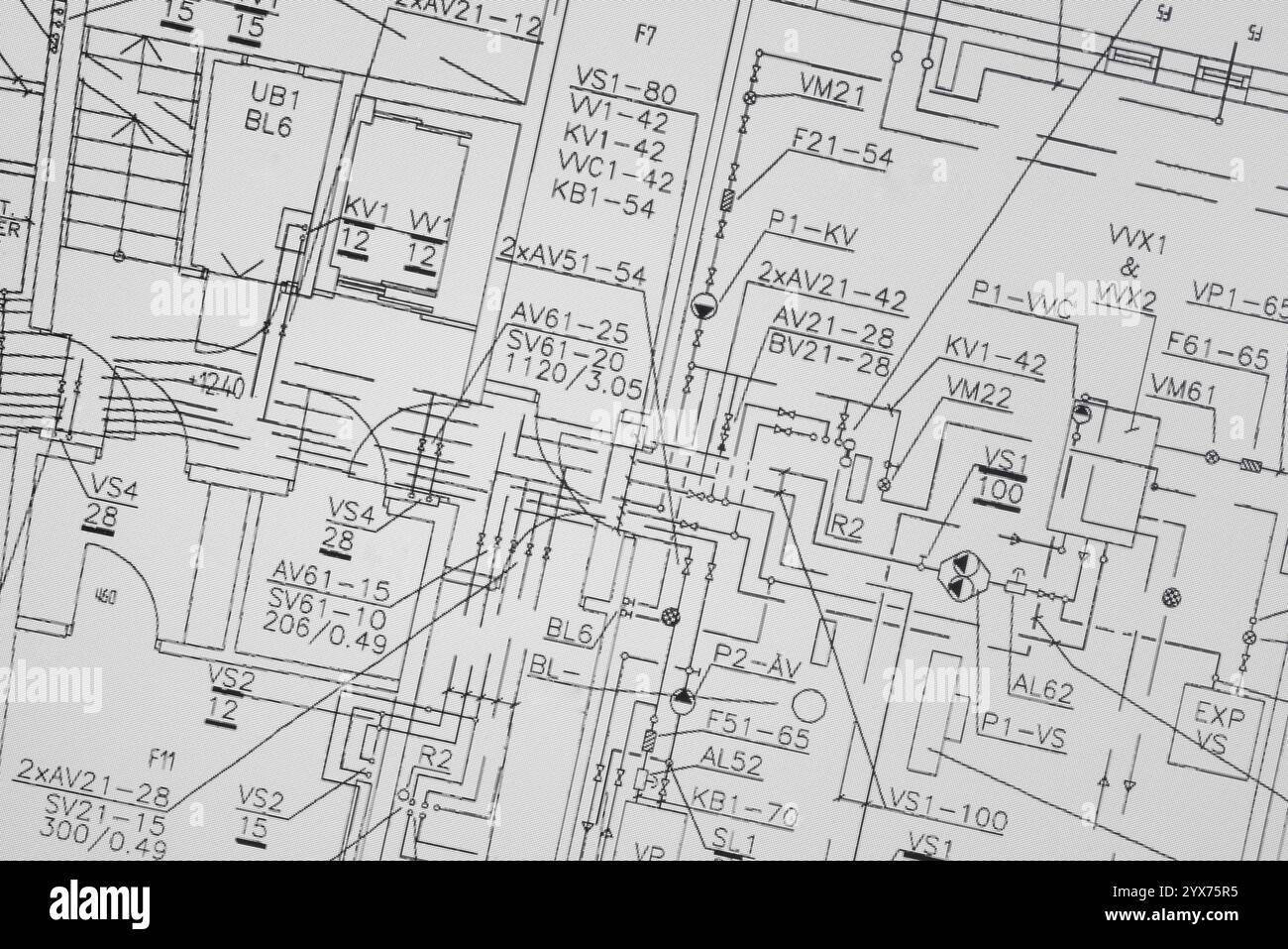 Architektonischer Hintergrund. Teil des Architekturprojekts, Architekturplan eines Büros Stockfoto