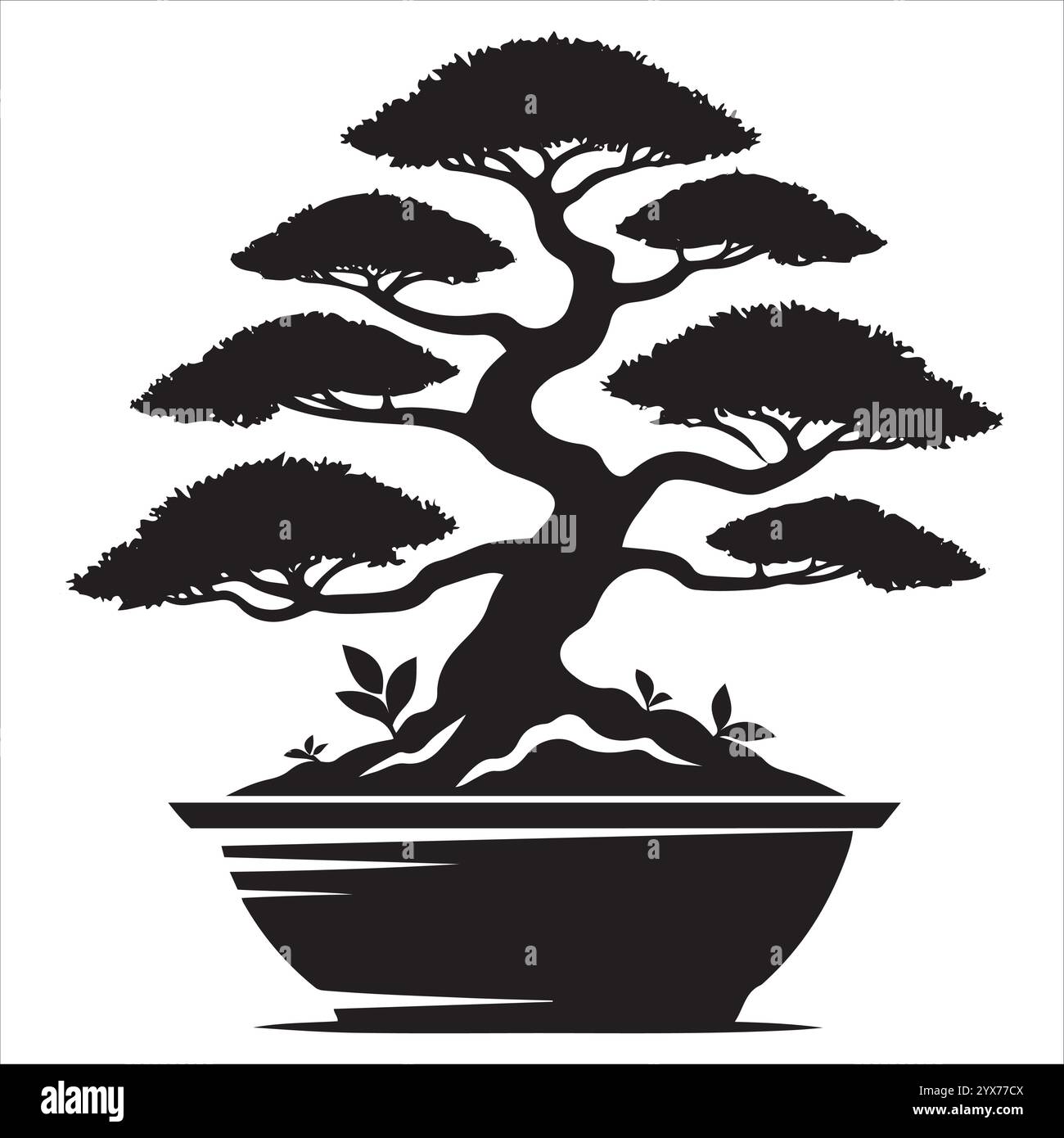 Bonsai Tree Silhouette: Zeitloser Zen-Stil Stock Vektor
