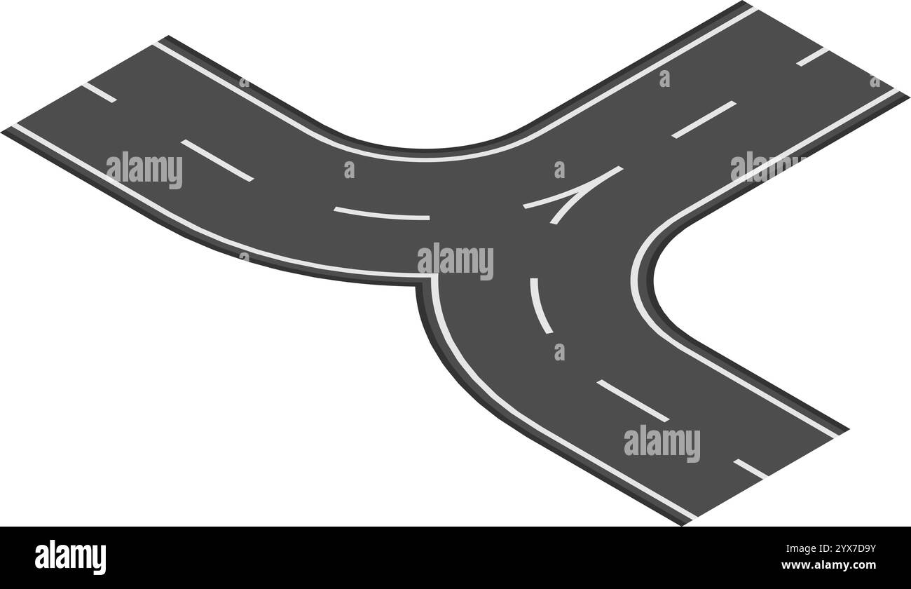 Y-förmiger Autobahnkreuz, der zwei Straßen verbindet und eine Abzweigung in der Straße schafft, die Wahlmöglichkeiten und verschiedene Wege in Transport und Fahrt symbolisiert Stock Vektor