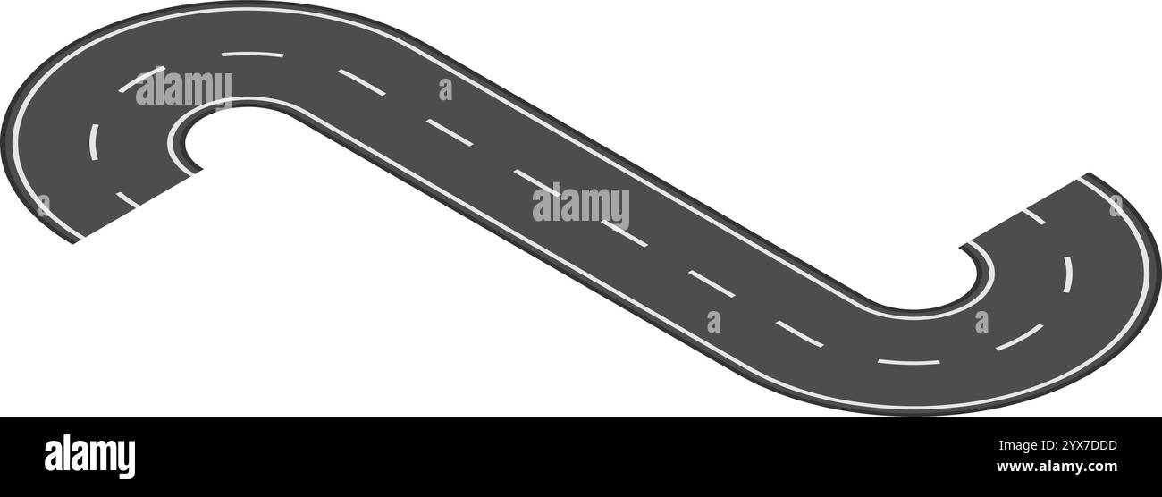 Kurvenreiche Straße in Form eines s mit weißen Fahrbahnmarkierungen auf Asphalt, die Themen wie Reisen, Transport und die Reise durch verschiedene Bereiche veranschaulichen Stock Vektor