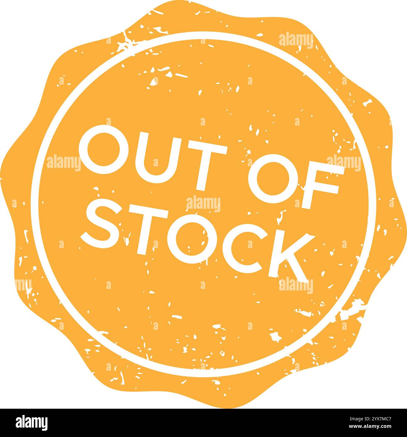 Runder, grundiger Gummistempel mit orangefarbenen und weißen Farben signalisiert einen Artikel oder ein Produkt, das als nicht vorrätig und derzeit nicht verfügbar für gekennzeichnet ist Stock Vektor