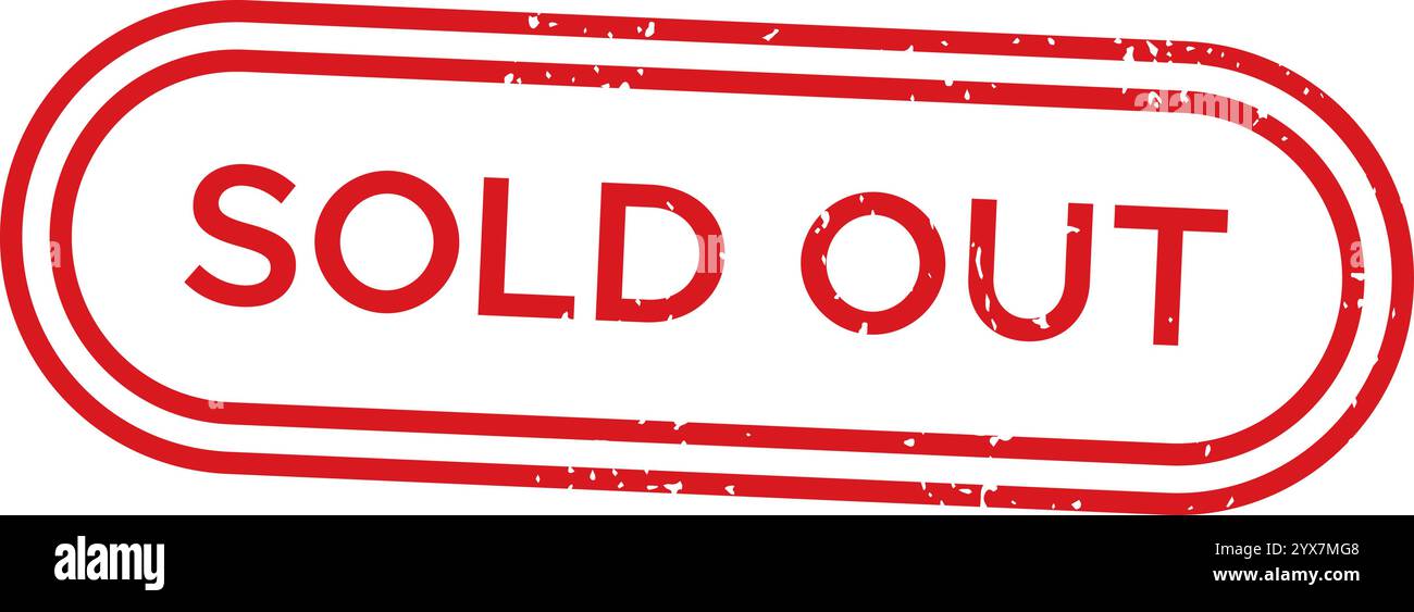 Rotes Grunge-Stempelsiegel aus Gummi mit doppeltem ovalen Rand, das eine ausverkaufte Nachricht überträgt. Isoliert auf einem sauberen weißen Hintergrund, perfekt für Geschäftsreisen Stock Vektor