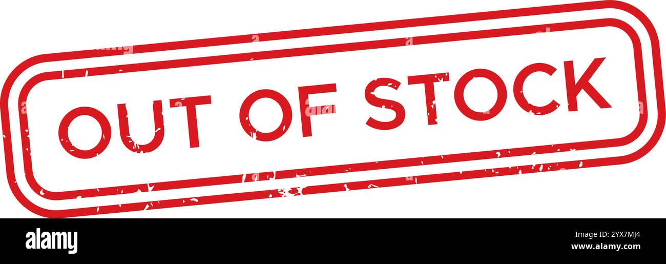 Rechteckiger roter Gummistempel, der die Meldung „nicht auf Lager“ anzeigt, die Produktverfügbarkeit hervorhebt und den Lagerbestand erschöpft anzeigt Stock Vektor
