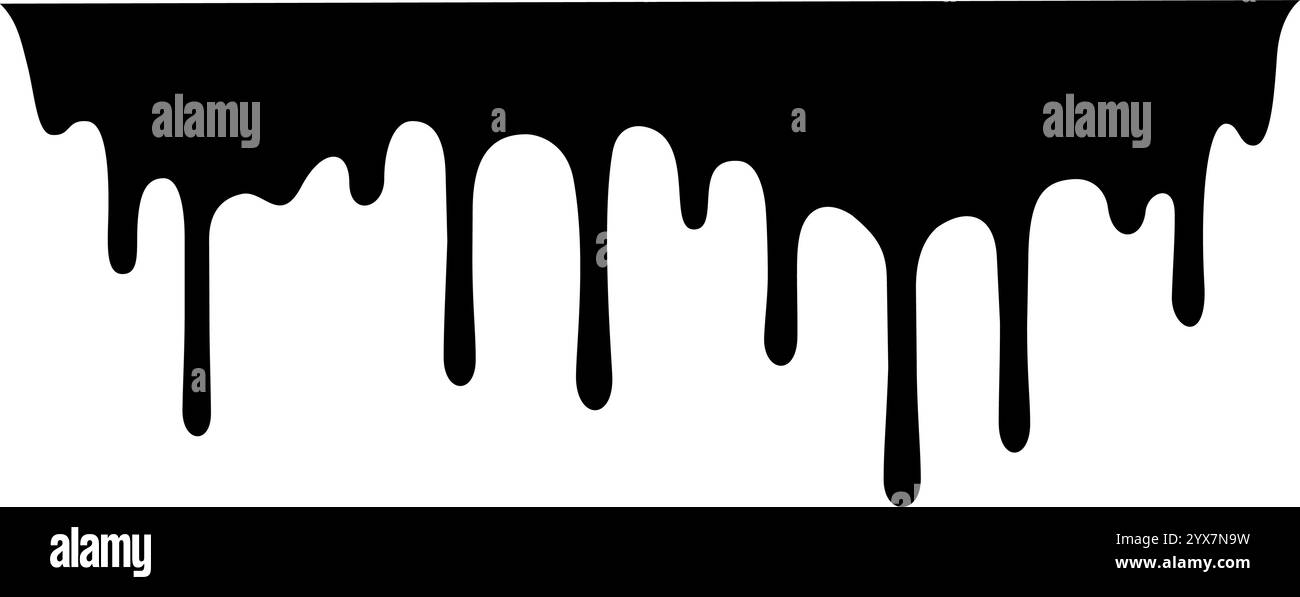 Schwarze Farbe, die auf einem weißen Hintergrund tropft, erzeugt einen auffälligen Kontrast und bildet ein abstraktes und künstlerisches Bild, das mit ITS die Aufmerksamkeit auf sich zieht Stock Vektor