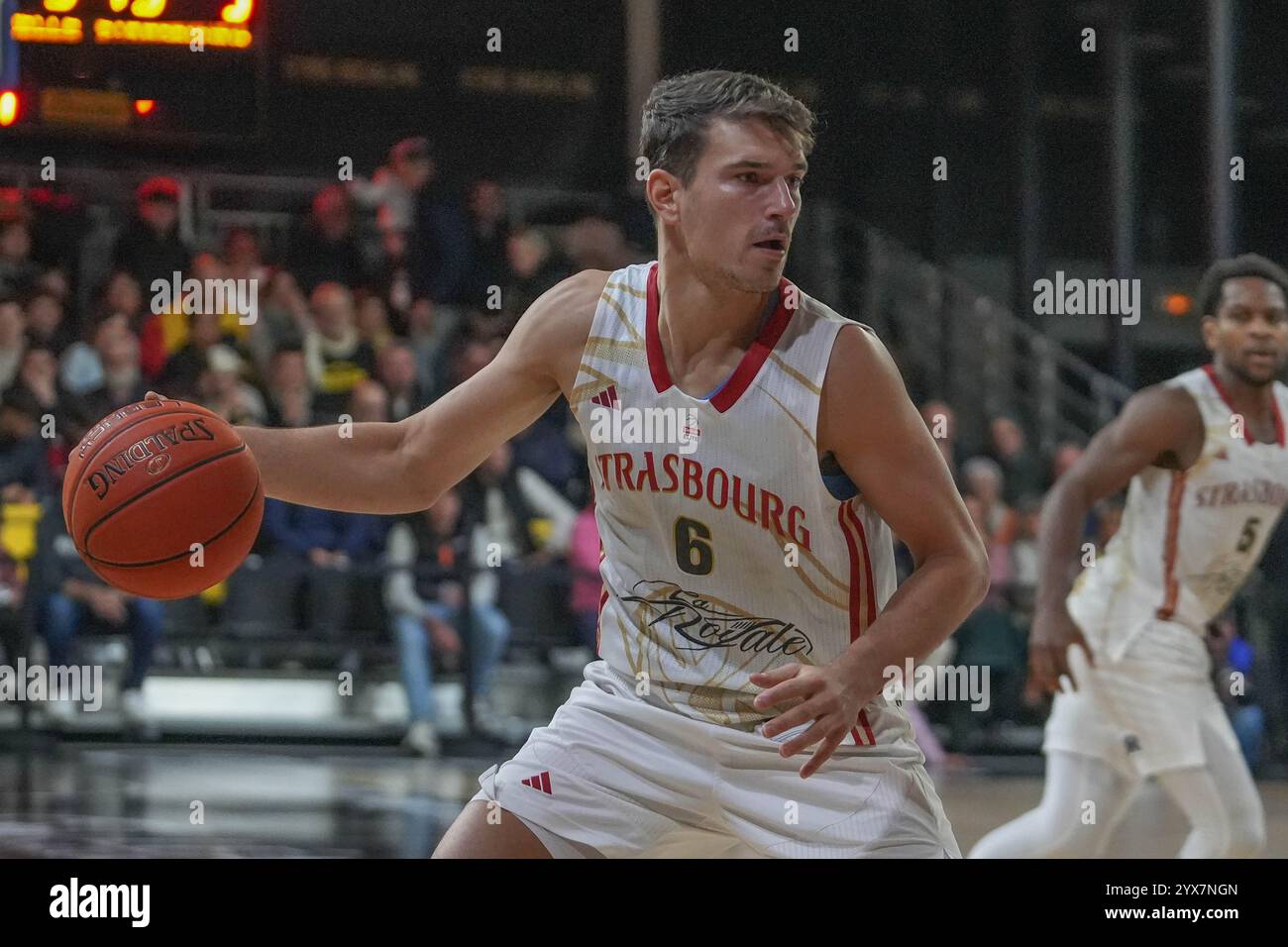 6 Filip Krušlin VON SIG Strasbourg während der französischen Meisterschaft, Betclic Elite Basketball Spiel zwischen Stade Rochelais Basket und SIG Strasbourg am 13. Dezember 2024 im Gaston Neveur Stadion in La Rochelle, Frankreich - Foto Laurent Lairys / DPPI Stockfoto