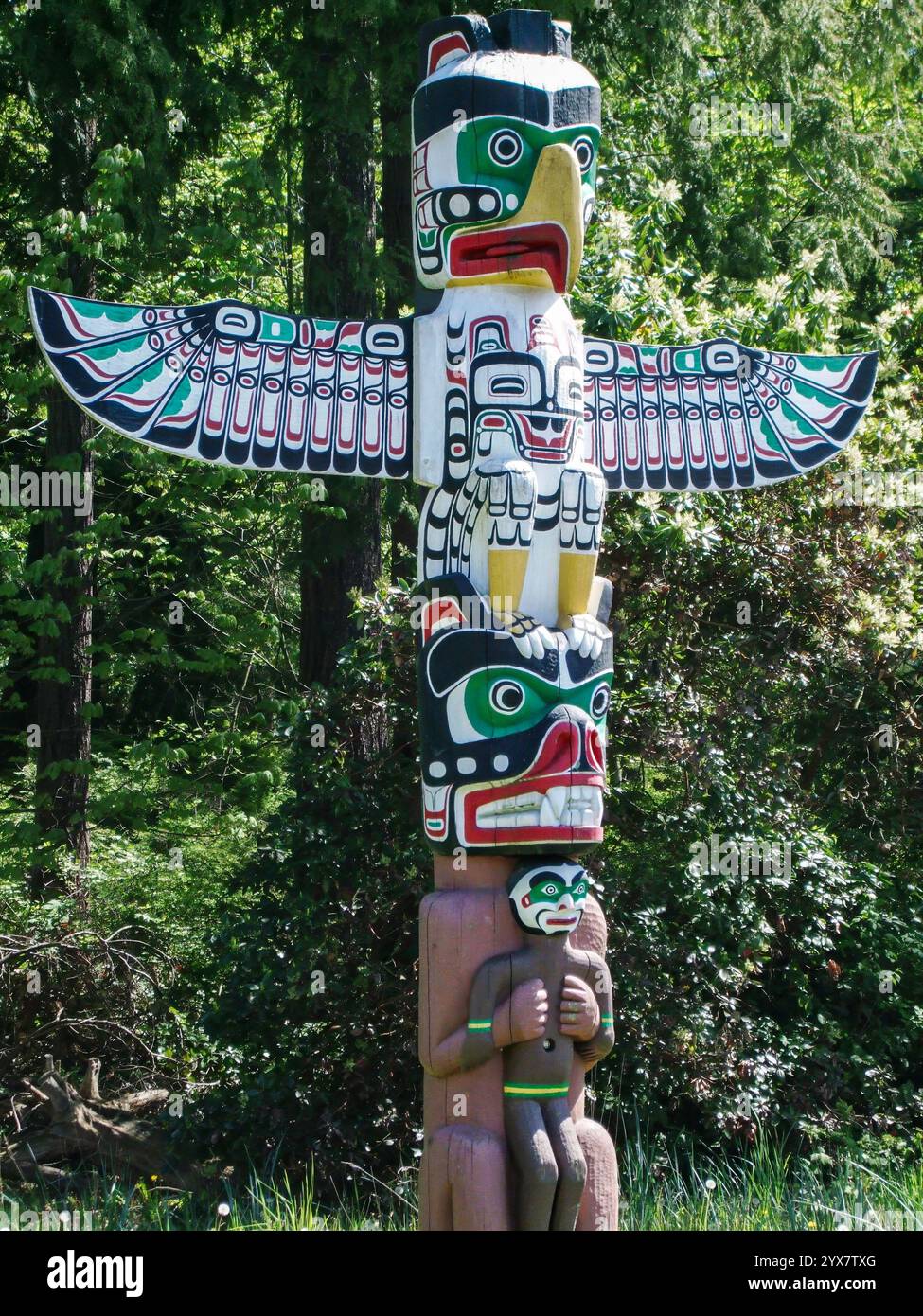 First Nation Canadian Totempfahl, Stanley Park, Vancouver, British Columbia, Kanada Stockfoto