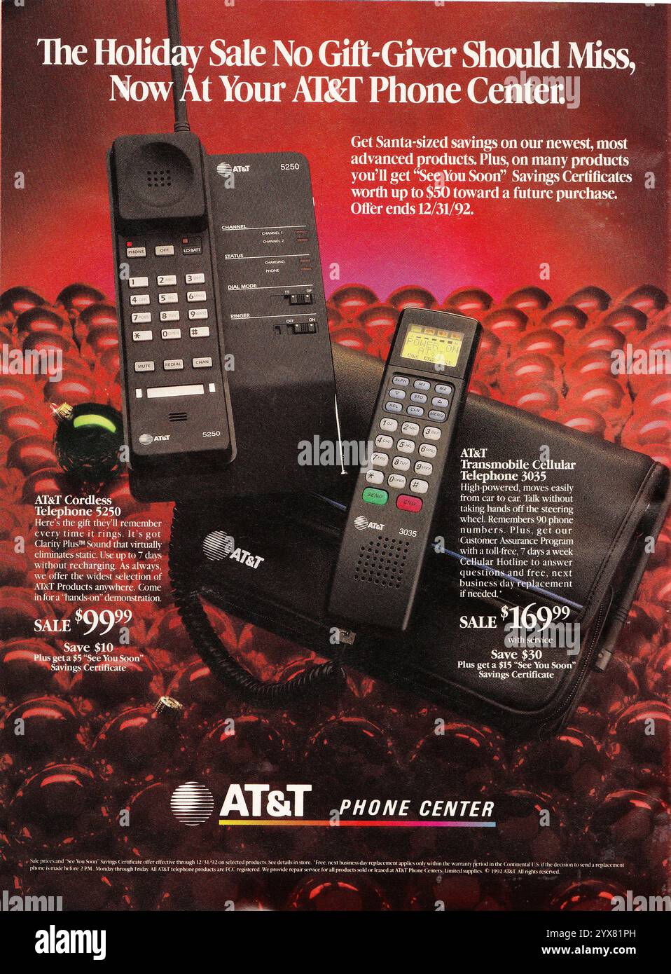1992 AT&T 3035 Werbung für mobile Mobiltelefone Stockfoto