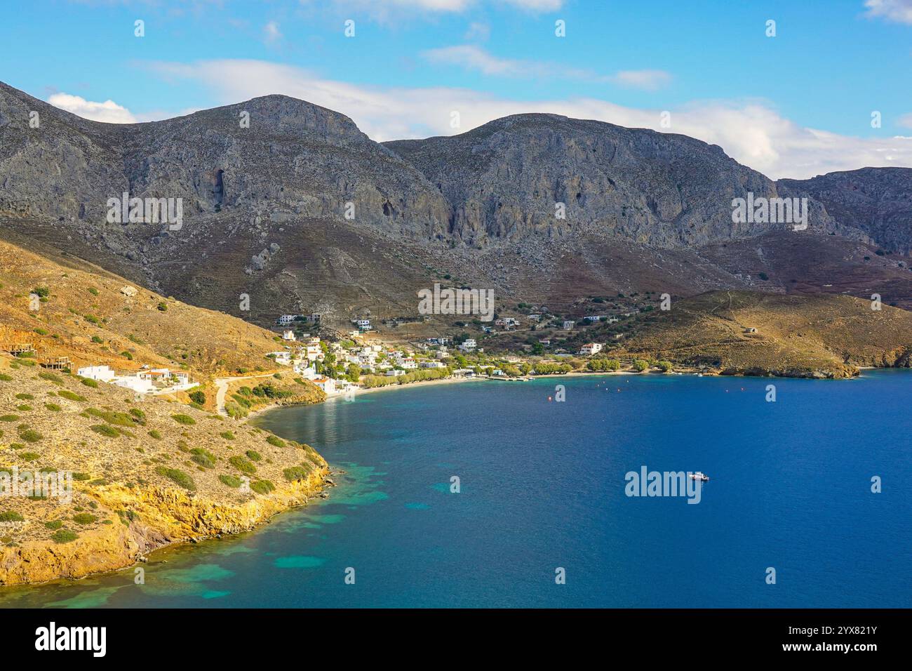 Das kleine Dorf Emborios auf der Insel Kalymnos auf den Dodekanesischen Inseln, Griechenland, Ägäis Stockfoto