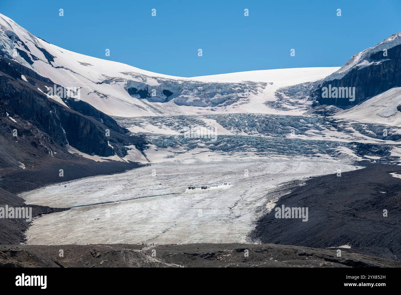 Athabasca-Gletscher aus nächster Nähe, Jasper und Banff-Nationalpark, Kanada. Stockfoto