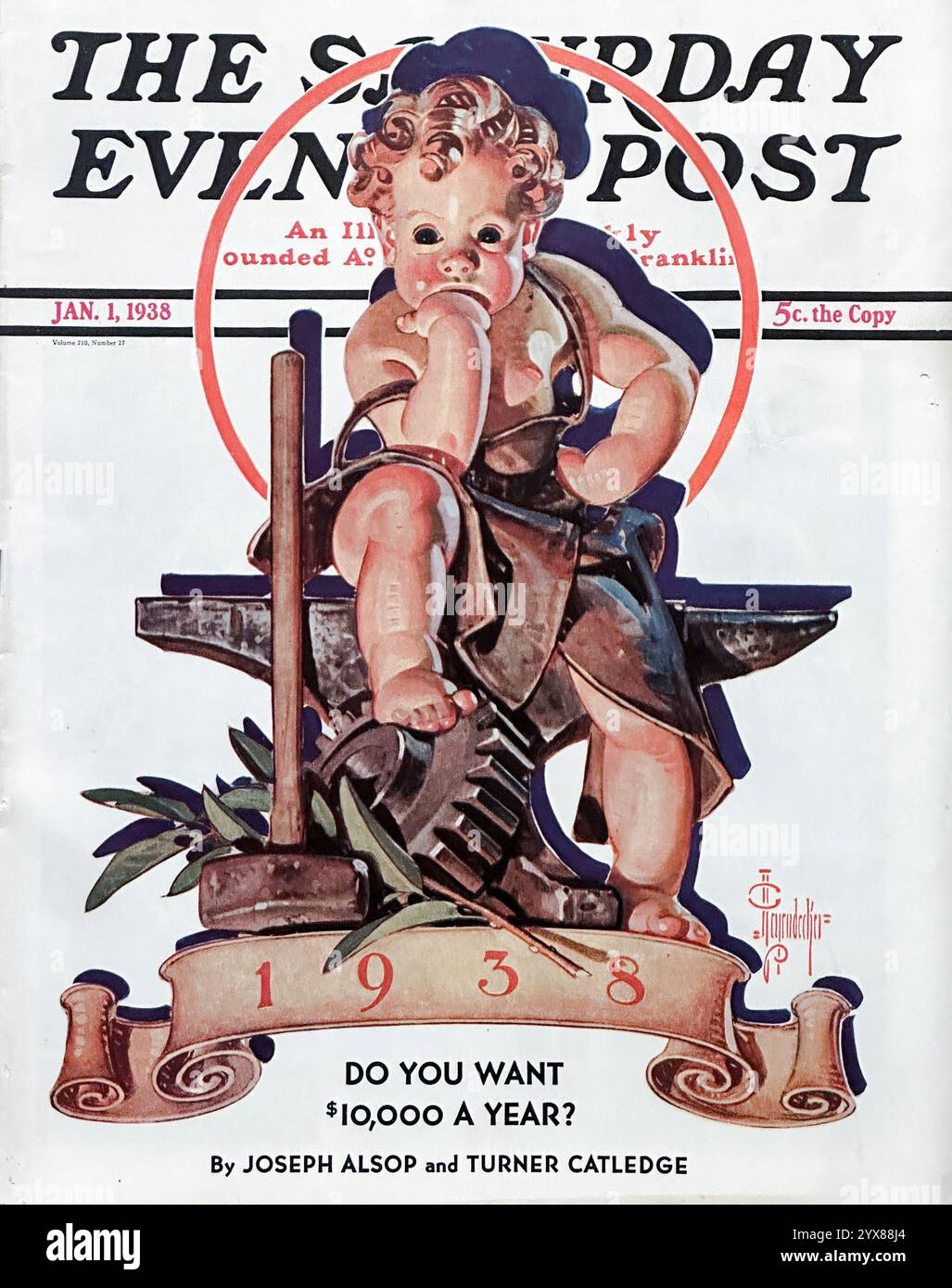 1038 Cover des Saturday Evening Post Magazins mit „Baby New Year at Forge“ von J. C. Leyendecker Stockfoto