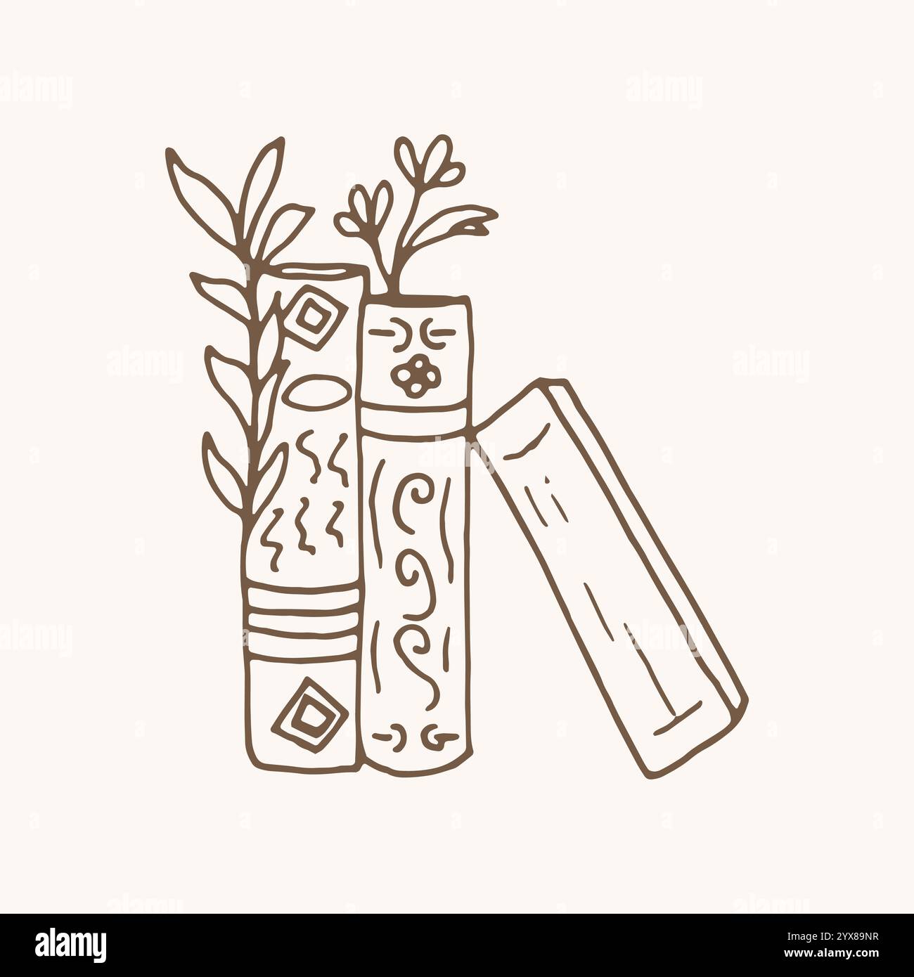 Stapel Bücher mit Blumen, Vektor-handgezeichnete Illustration. Um für die Buchmesse, den Weltbuchtag, zu werben. Stock Vektor