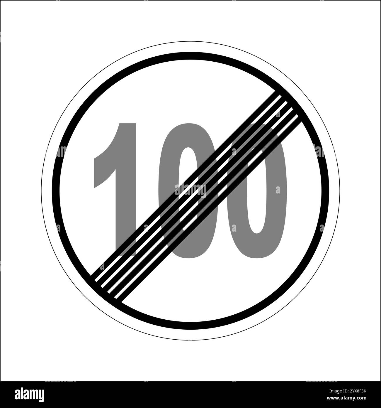 Rundes Straßenschild, das den Fahrer darüber informiert, dass die Mindestgeschwindigkeit von hundert Kilometern pro Stunde endet Stock Vektor