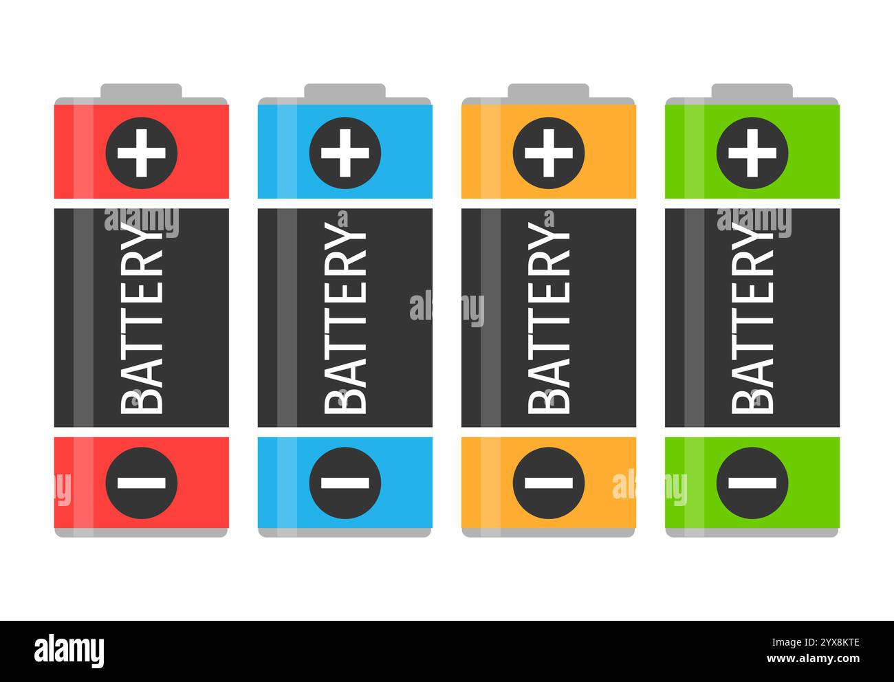 Ein Set mit vier bunten Batterien. Vektorabbildung Stock Vektor