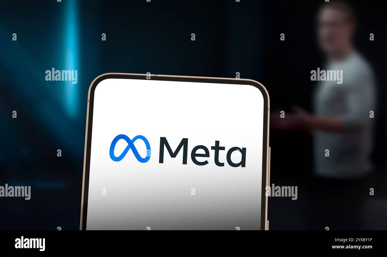 Meta Plattformtechnologieunternehmen, das auf einem mobilen Gerät angezeigt wird Stockfoto