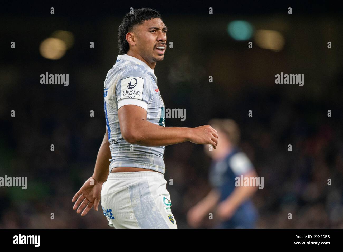 Während des Investec Champions Cup, Pool 2, Runde 2 Spiel zwischen Leinster Rugby und ASM Clermont Auvergne im Aviva Stadium in Dublin, Irland am 14. Dezember 2024 (Foto: Andrew SURMA/ Credit: SIPA USA/Alamy Live News Stockfoto