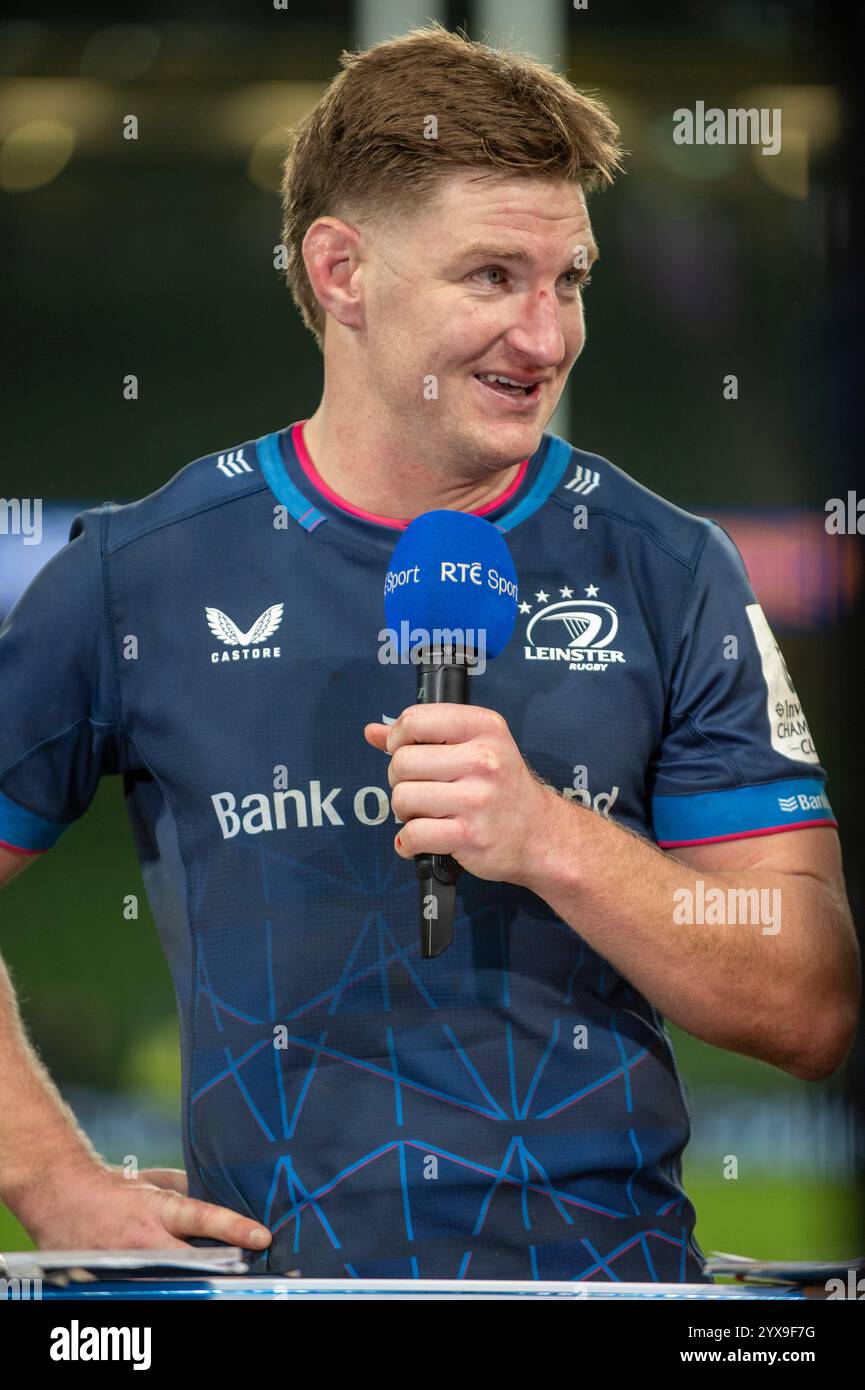 Während des Investec Champions Cup, Pool 2, Runde 2 Spiel zwischen Leinster Rugby und ASM Clermont Auvergne im Aviva Stadium in Dublin, Irland am 14. Dezember 2024 (Foto: Andrew SURMA/ Credit: SIPA USA/Alamy Live News Stockfoto