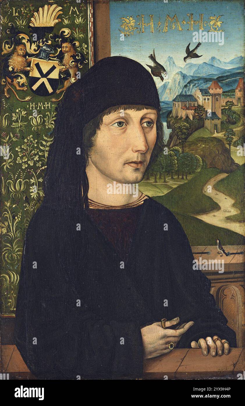 Titel: Porträt von Levinus Memminger Künstler: Michael Wolgemut Jahr: Ca. 1485 Medium: Öl auf Platte Abmessungen: 33,7 x 22,9 cm Ort: Museo Nacional Thyssen-Bornemisza, Madrid Stockfoto