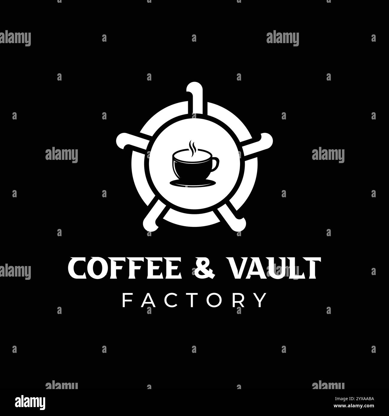 Coffee and Vault Safe Handle Gear Factory Logo-Design Stock Vektor
