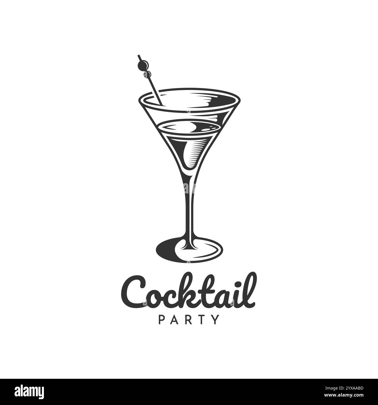 Vector Martini Cocktail mit Oliven und Alkoholspritzer für Cocktailbar oder Drink Party. Logo-Design mit Martini-Glas für den Barkeeper Stock Vektor