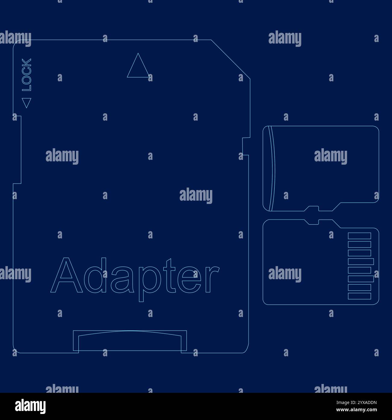 Speicherkarten-Kontur auf blauem Hintergrund. Vektorabbildung Stock Vektor