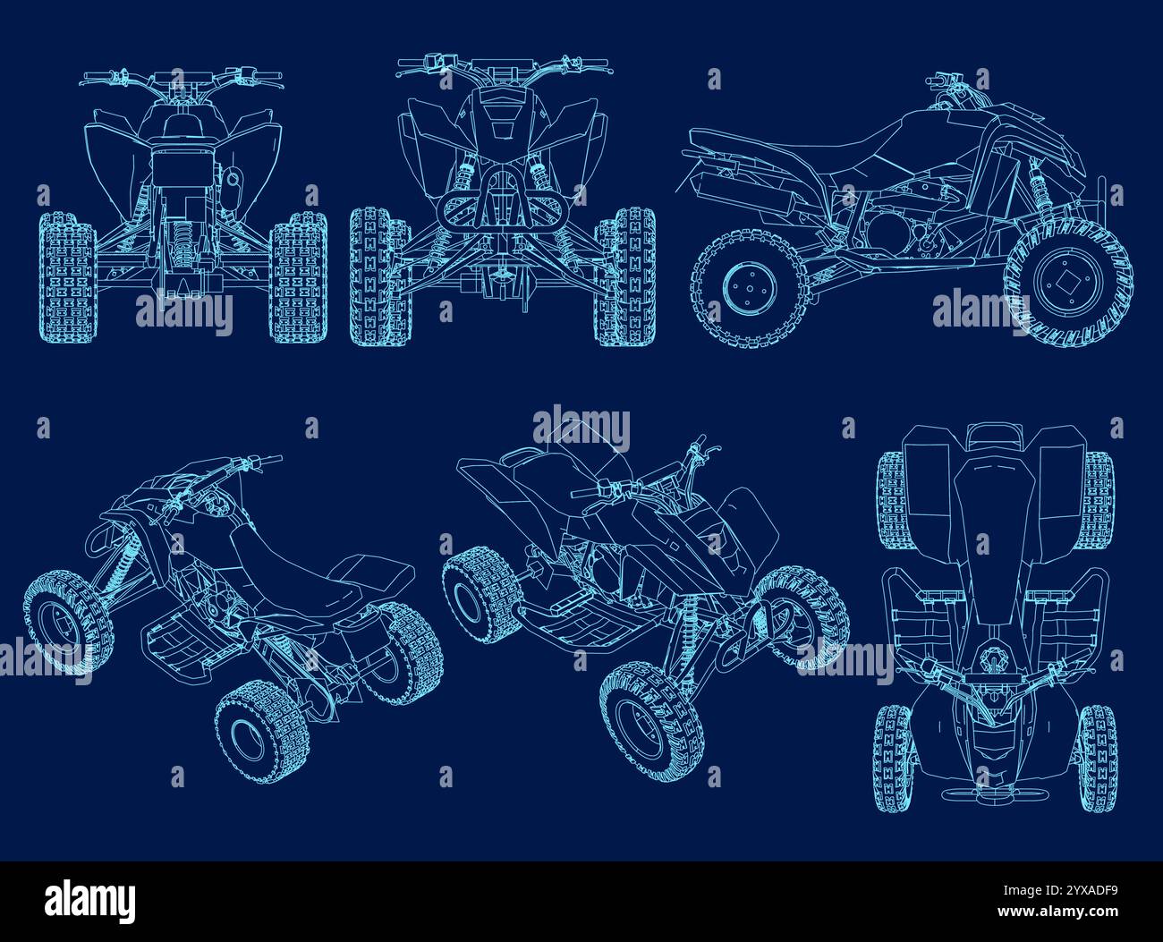 Umriss ATV Set Bundle Illustration, Mud Rider Cut File, Adventure Schablone, Konturvektor, Mountaineer Clipart Stock Vektor