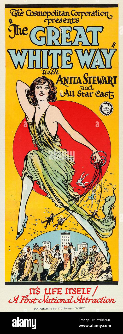 Cosmoplitan Corp. Präsentiert den Great White Way mit Anita Stewart und All Star Cast (First National, 1924). Australian Daybill - Flyer - Stummfilm - altes Filmplakat Stockfoto