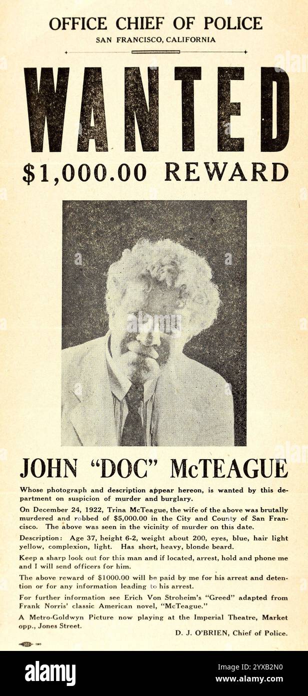 Erich von Stroheims Gier (MGM, 1924) wollte einen Posterstil - John 'Doc* McTeague - Filmwerbung Stockfoto