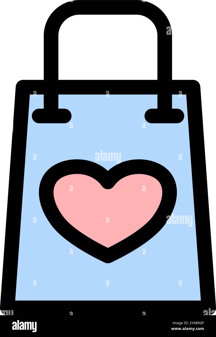 Einkaufstasche mit Herz - saubere und moderne Valentinstag-Ikone. Stock Vektor