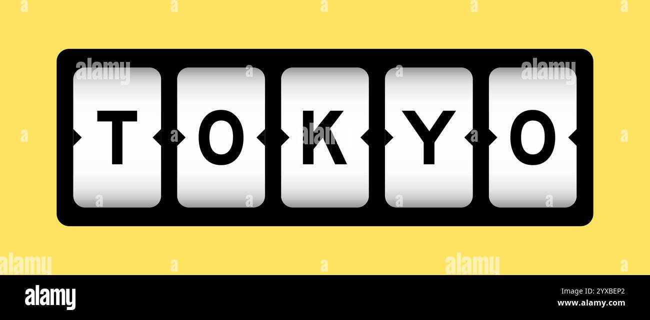 Schwarze Farbe in Wort tokio auf Slot-Banner mit gelbem Hintergrund Stock Vektor