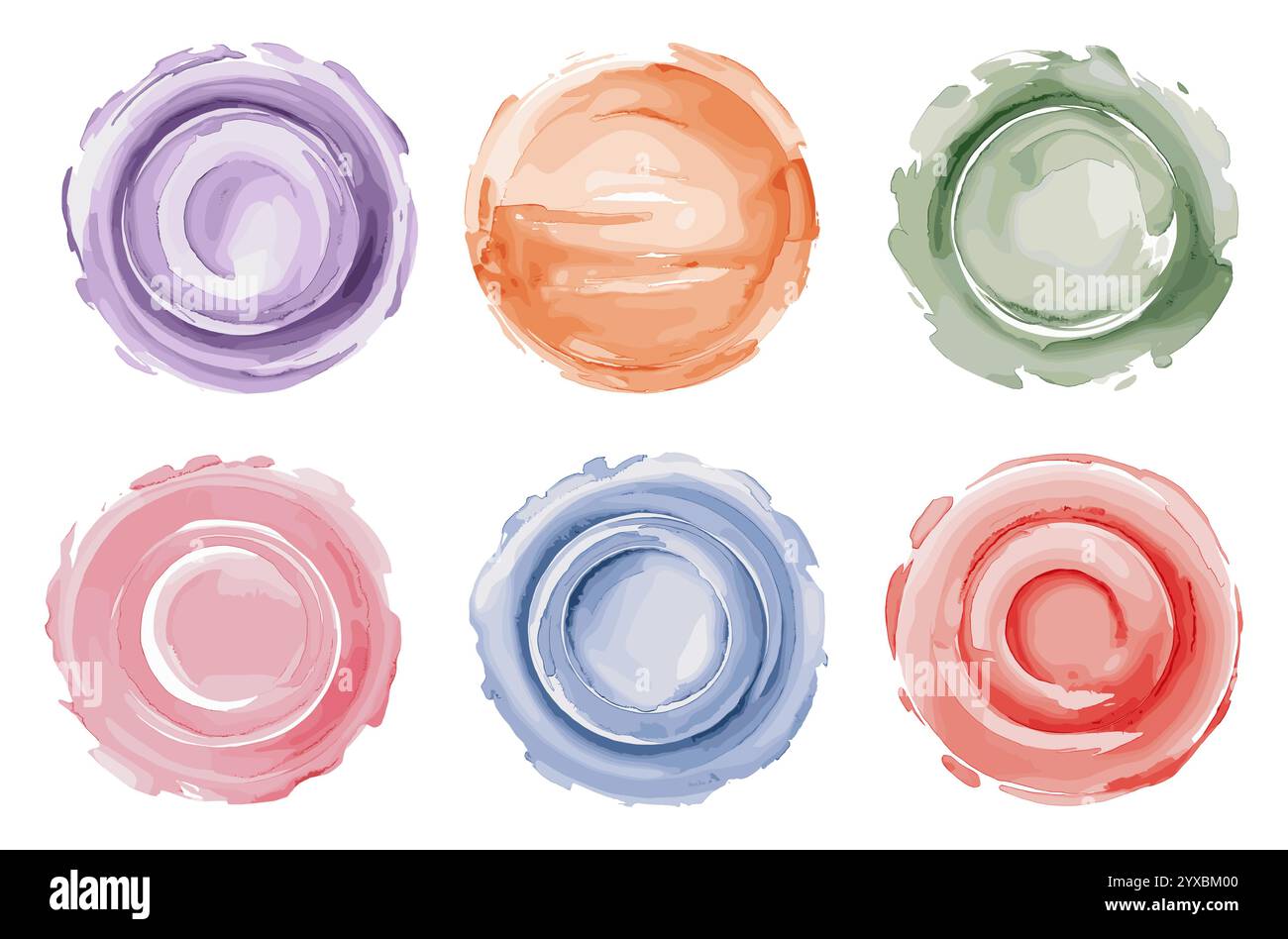 Set mit Aquarellfarben, die kreisförmige Form beizen Stock Vektor