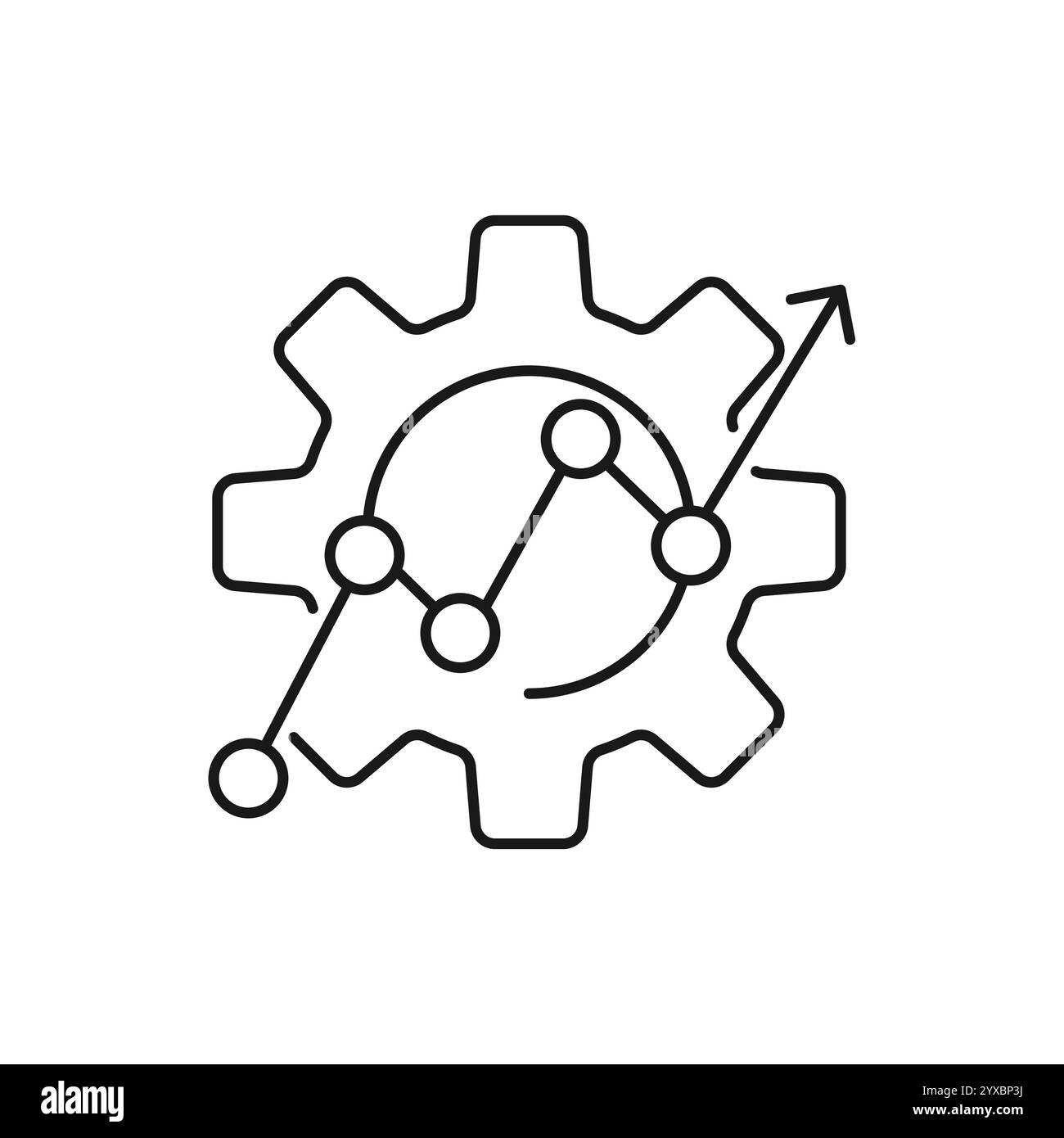 Schwarzes dünnes Zahnrad wie Insight oder metrisches Symbol. Flacher linearer Trend modernes Design-Element mit Blockflosse, technischem Logotyp, grafischem Webdesign, isoliert auf weiß b Stock Vektor
