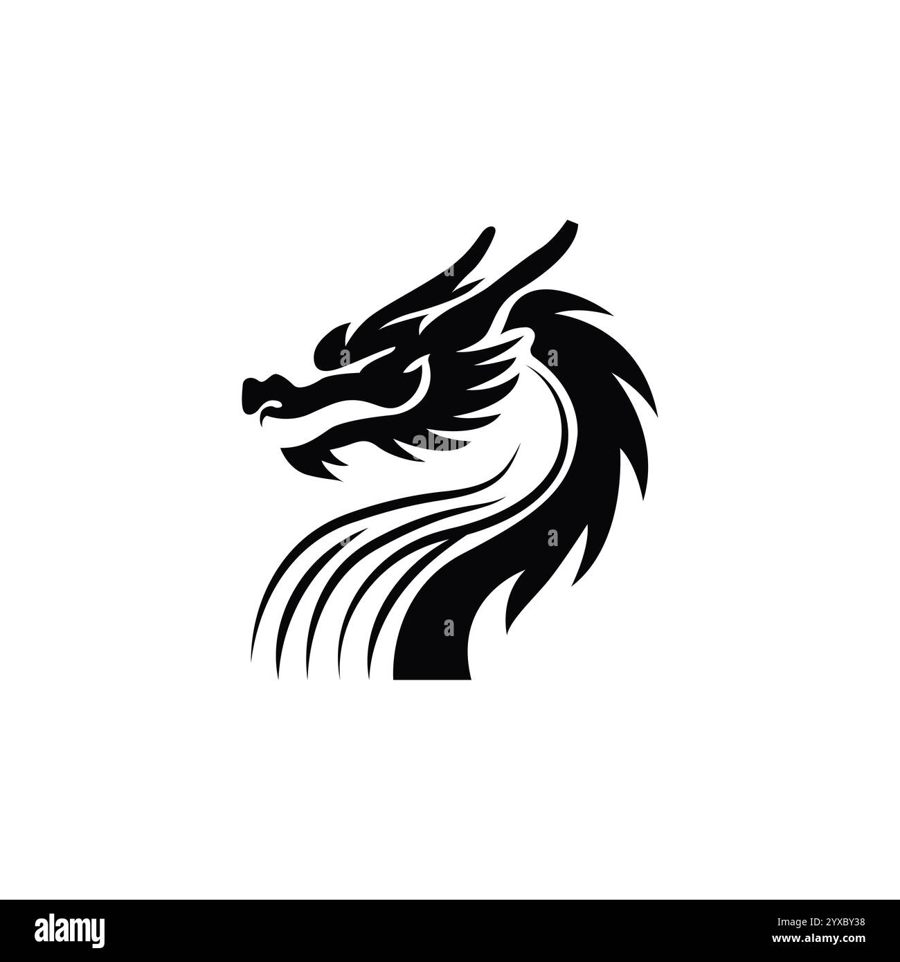 Mythischer Drache isoliert auf weißem Hintergrund. Elegantes schwarzes Drachenlogo. Dragon Silhouette Vektor. Vektorabbildung. Stock Vektor