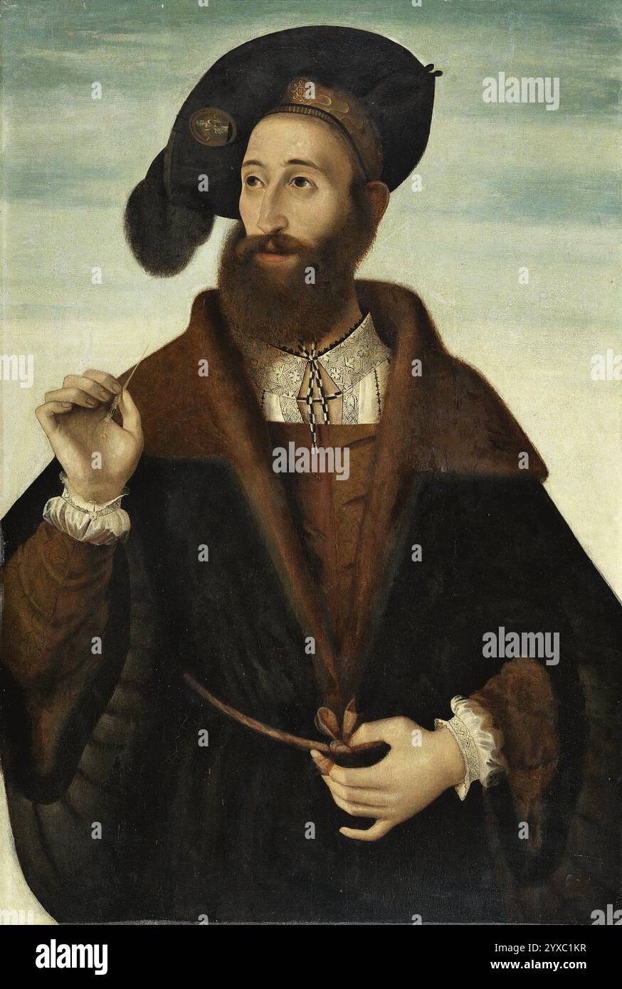 Titel: Porträt eines Mannes Künstler: Bartolomeo Veneto Jahr: Ca. 1525 - 1530 Medium: Öl auf Platte Abmessungen: 87,3 x 59 cm Ort: Museo Nacional Thyssen-Bornemisza, Madrid Stockfoto