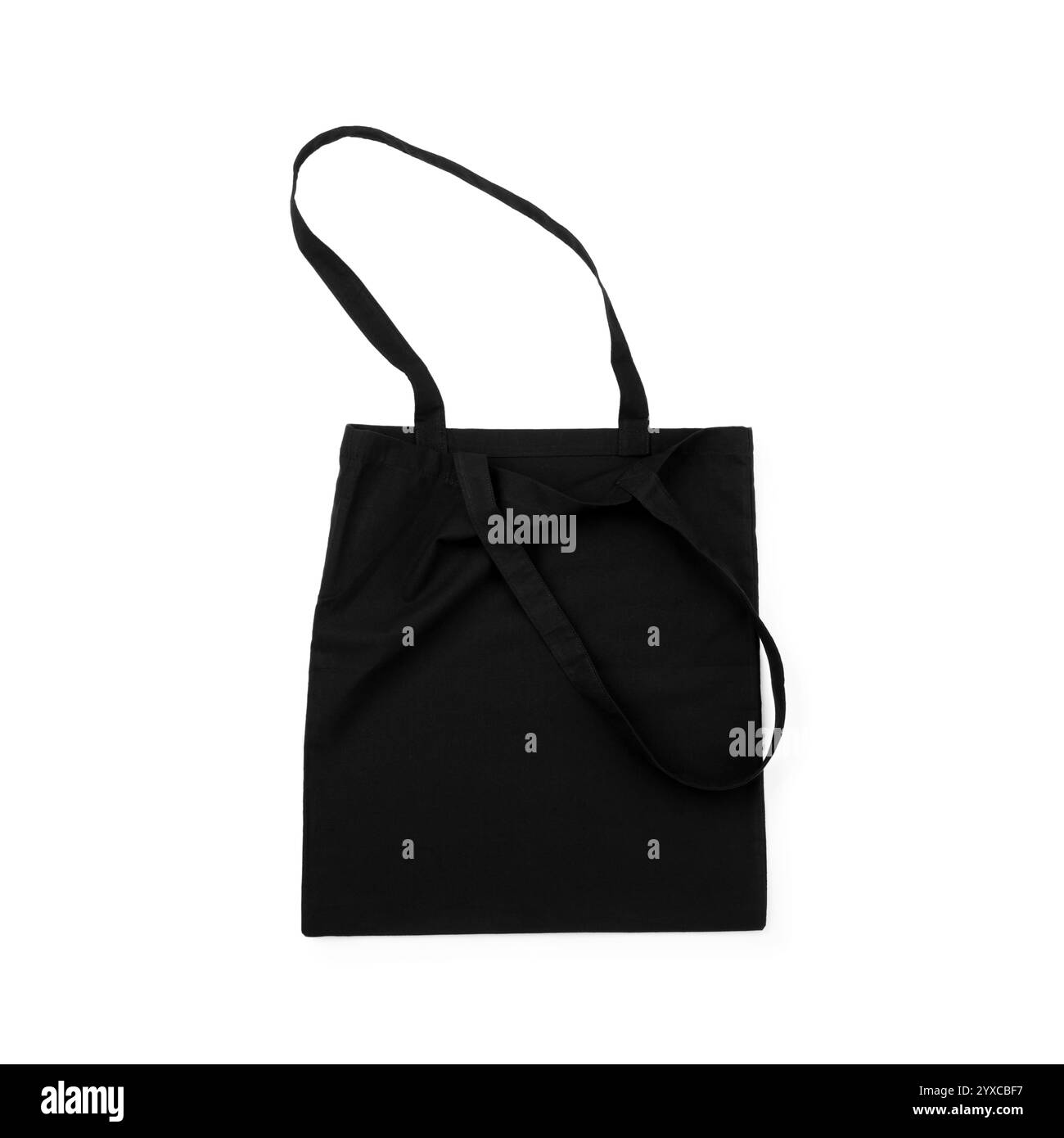 Eine schwarze Einkaufstasche isoliert auf weiß. Modell für Design Stockfoto