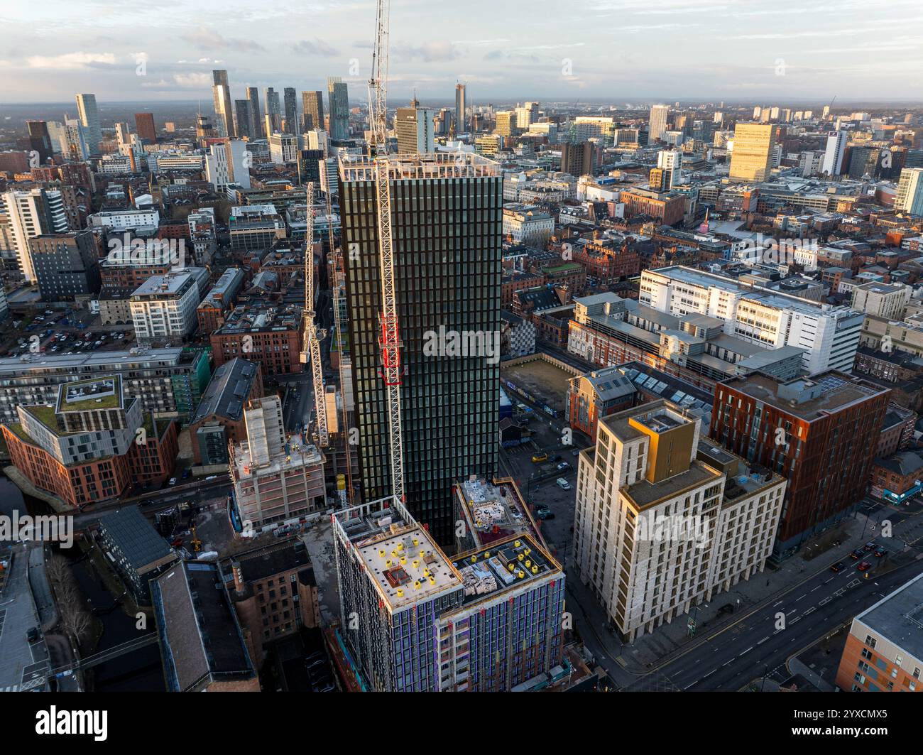 Luftaufnahme des Northern Quarter und der Ancoats-Gegend in der Stadt Manchester, Großbritannien Stockfoto