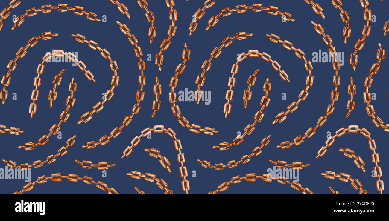 Kette mit goldenen Gliedern, handgemachte Aquarellillustration. Schmuck, Accessoires oder Ankerkette. Alte Verbindungen isoliert. Nahtloses Muster für Design Stockfoto