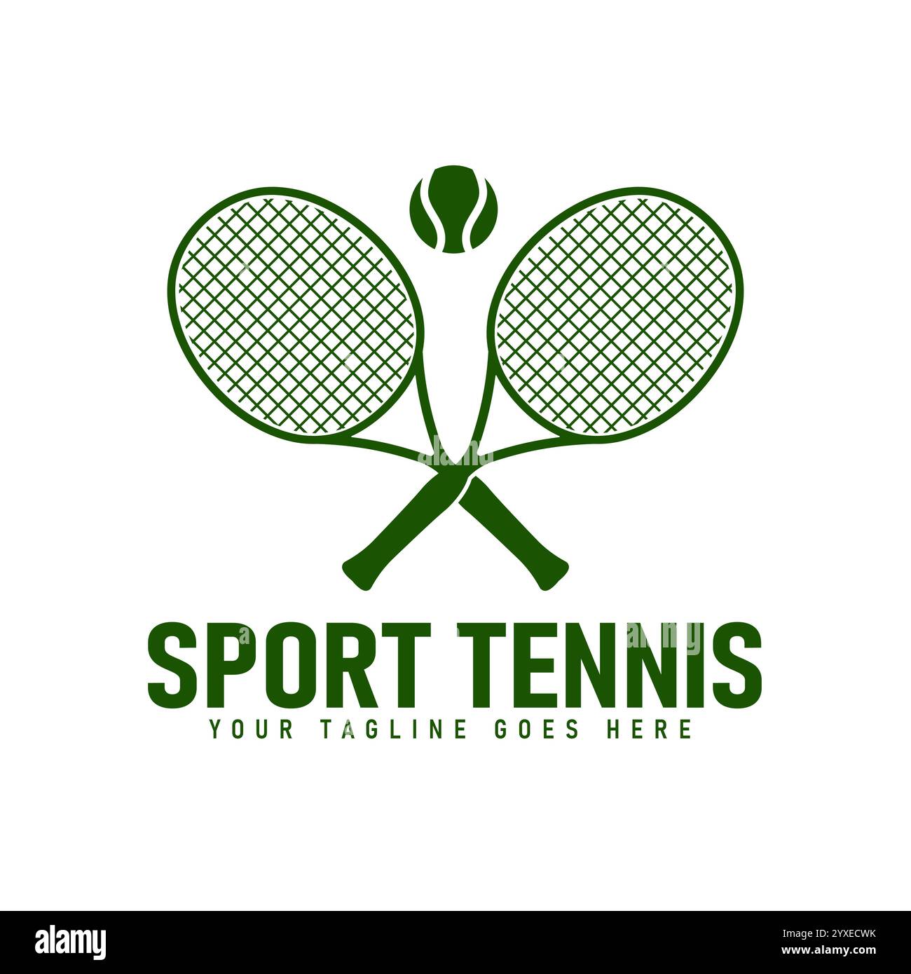 Einfaches Logo-Design von gekreuzten Schlägern und Tennisbälle, Sportturnier Vektor-Illustration Stock Vektor