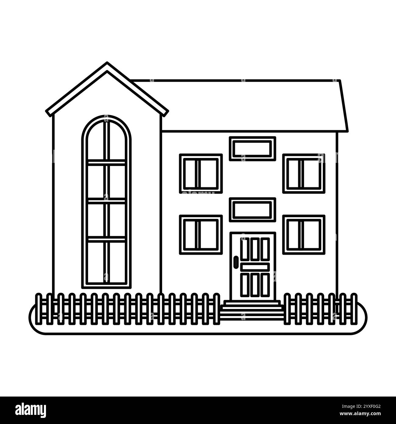 Haus in dünner Linie auf weißem Hintergrund. Vektorabbildung. Stock Vektor